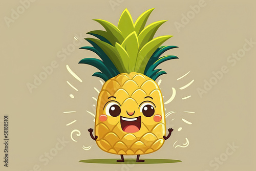 Happy cute pineapple cartoon. Generative AI