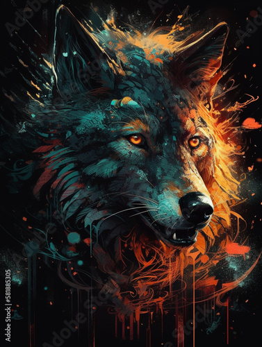 Wolf in the night, Print and Poster Illustration, Generative AI