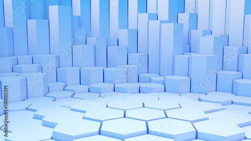 Mock up , Abstract blue hexagon shapes background,geometric background,3d rendering
