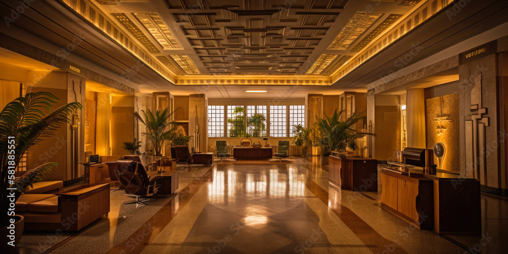 Art Deco interior architecture design, gold, lobby. Generative AI Art Deco interior architecture design, gold, lobby. Generative AI