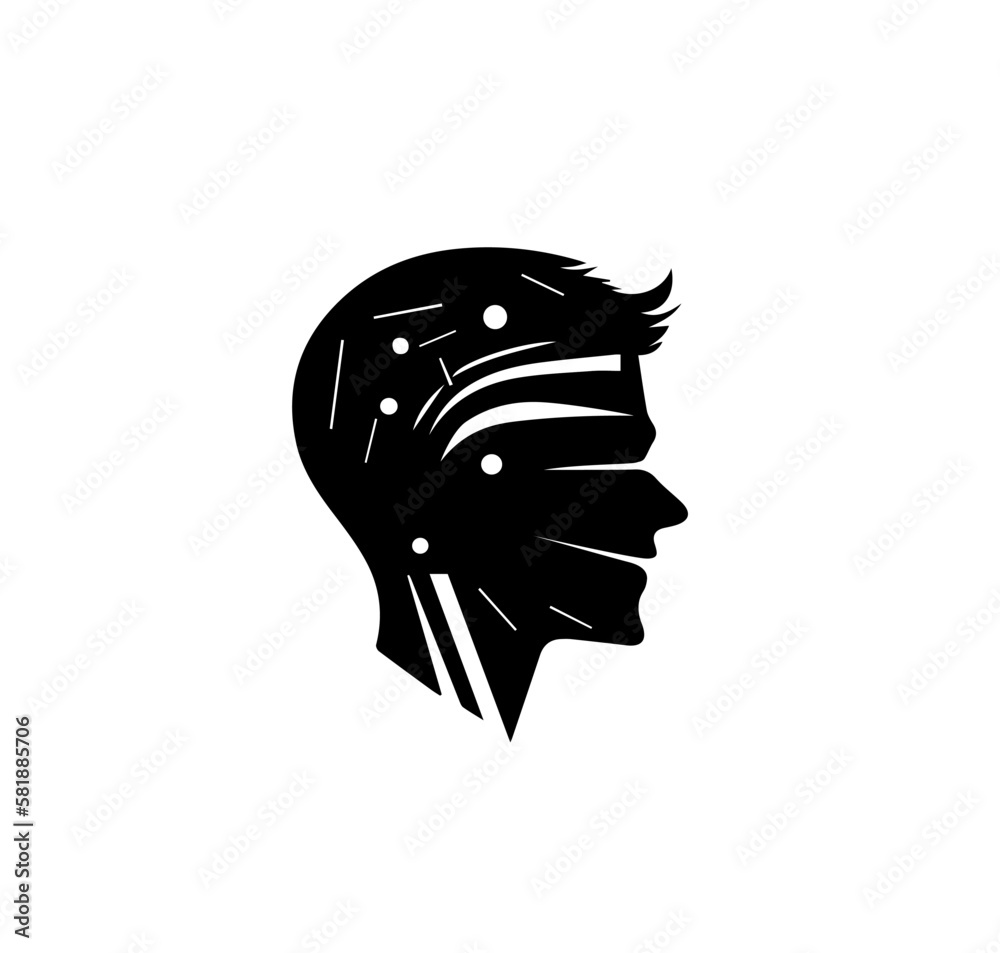 Vector illustration of black human head silhouette in profile with ...