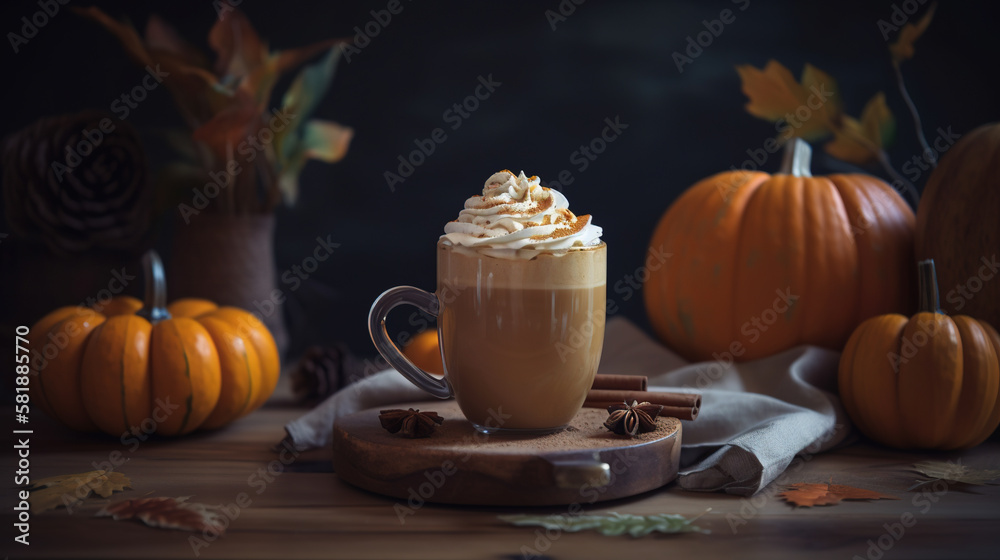 Pumpkin spice latte in a mug. AI Pumpkin spice latte in a mug. AI