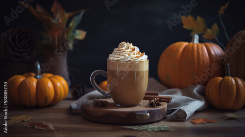 Pumpkin spice latte in a mug. AI