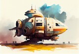 Watercolor Illustration of a Illustration Of A Futuristic Spaceship. Generative AI