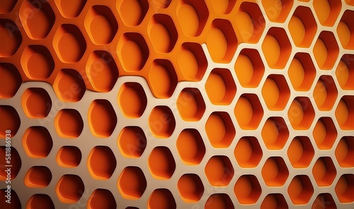  an orange wall with a bunch of holes on it s side and a pattern on the side of the wall that looks like hexagonal shapes.  generative ai