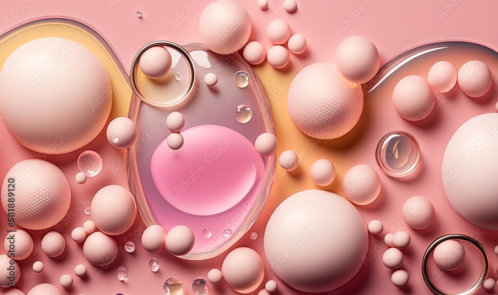  a pink and yellow background with bubbles and bubbles of soapy water and a ring on the bottom of the image and the bottom of the bubbles on the bottom of the image.  generative ai