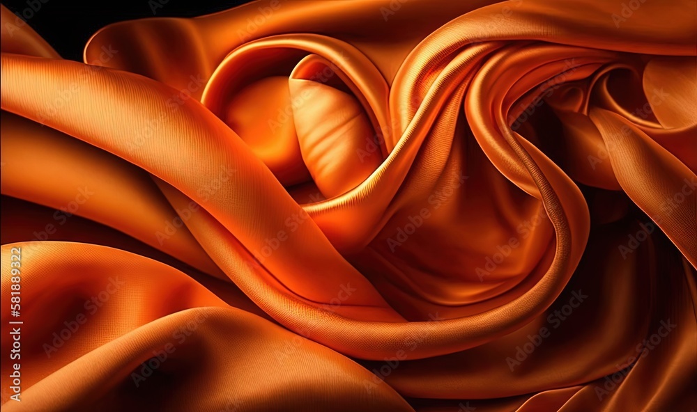  a close up of an orange satin fabric with a very large amount of folds and folds in the center of the fabric, as well as well as a background.  generative ai