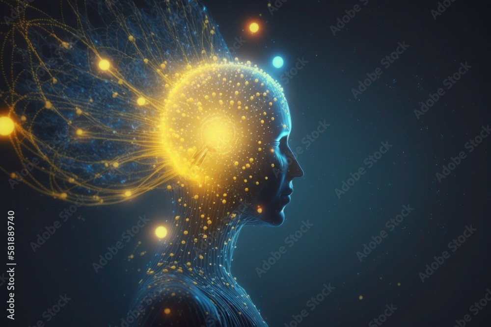 Human Brain. Glowing Blue Lines. Neural Connections. Artificial ...