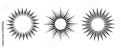 Set of sunburst Vector frame. Vintage sun rays isolated on white background. Firework burst, Vector illustration