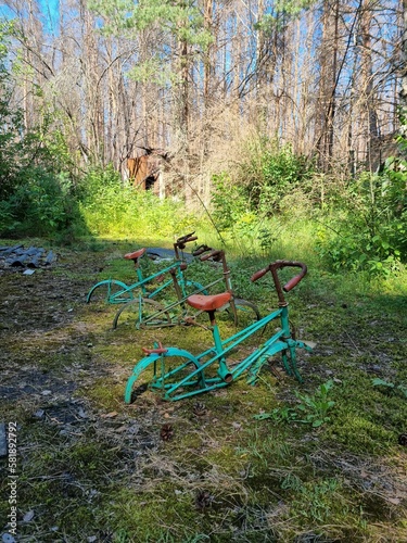 Old abandoned bycicles in the town of Pripyat, Chernobyl, Ukraine