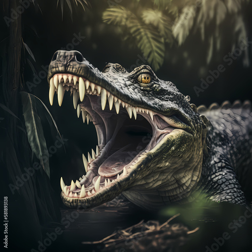 Crocodile Open Mouth. Generative AI