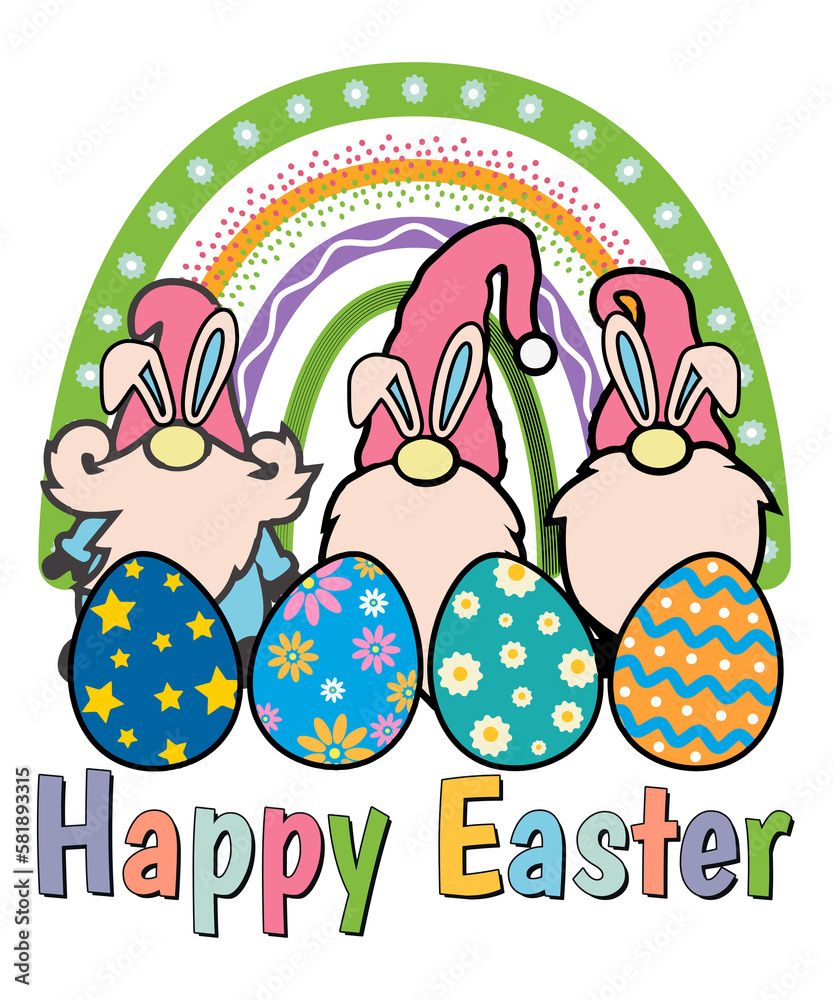 Happy Easter Bunny Eggs Gnome Rainbow T-Shirt, Easter Rainbow Shirt, Easter Eggs Shirt, Easter Day Gnome Shirt Print Template