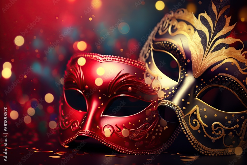 illustration, venetian mask red lights for a carnival party, ai generative illustration, venetian mask red lights for a carnival party, ai generative