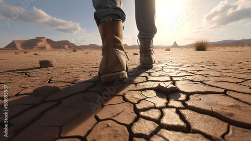 a hiker walks through a parched desert generative ai