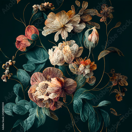 Wallpaper Mural floral background, AI-generated.  Torontodigital.ca
