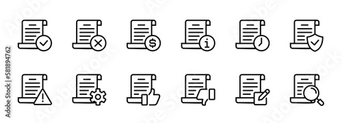Paper contract approval status icon outline style document process signs vector design for finance business office, terms, and policy agreement, and contract application steps