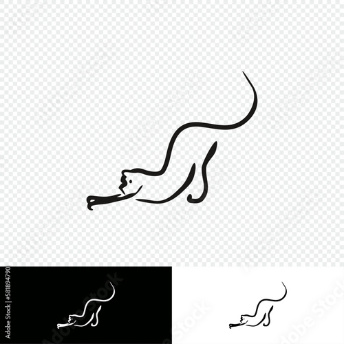 Stretching Black Cat Logo Vector. Home pet clinic icon