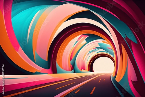 illustration, smooth tunnel with orange, pink and turquoise, ai generative
