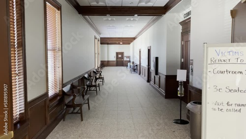 Burke County Judicial center long empty hallway wooden benches