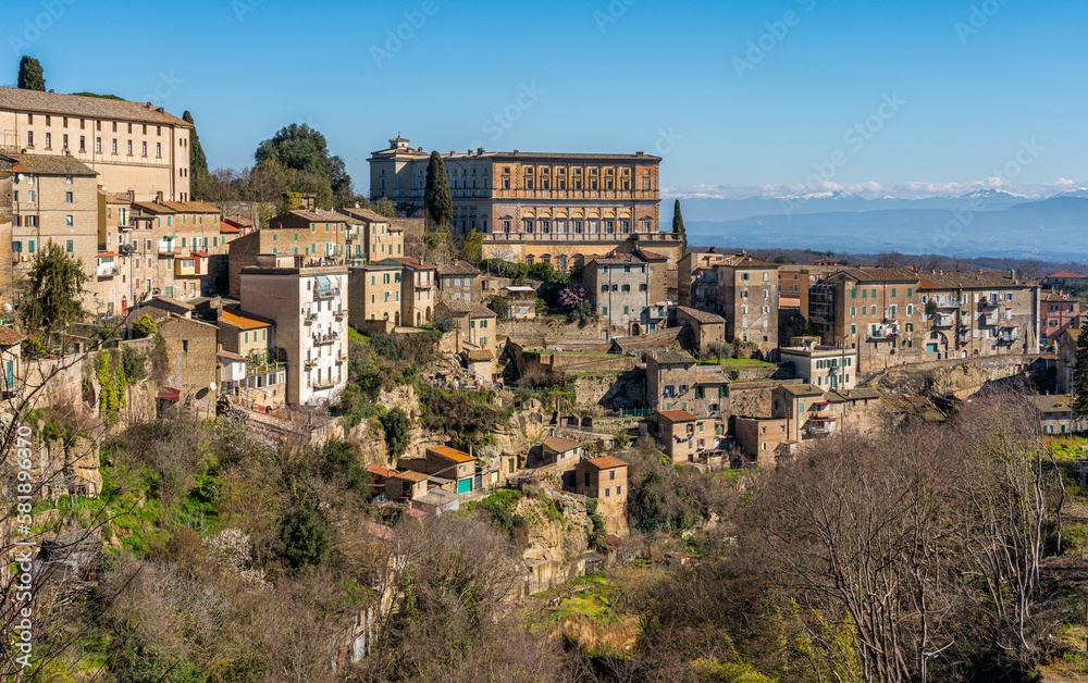 The village of Caprarola with the Farnese Palace, Province of Viterbo, Lazio, Italy.