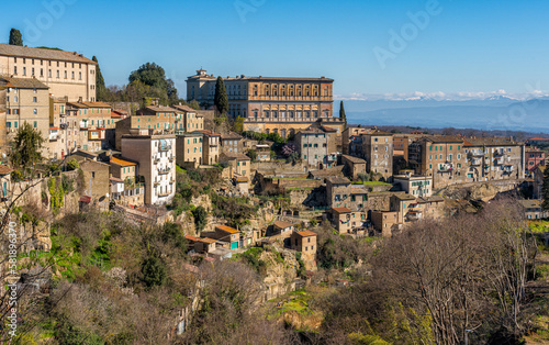 The village of Caprarola with the Farnese Palace, Province of Viterbo, Lazio, Italy.