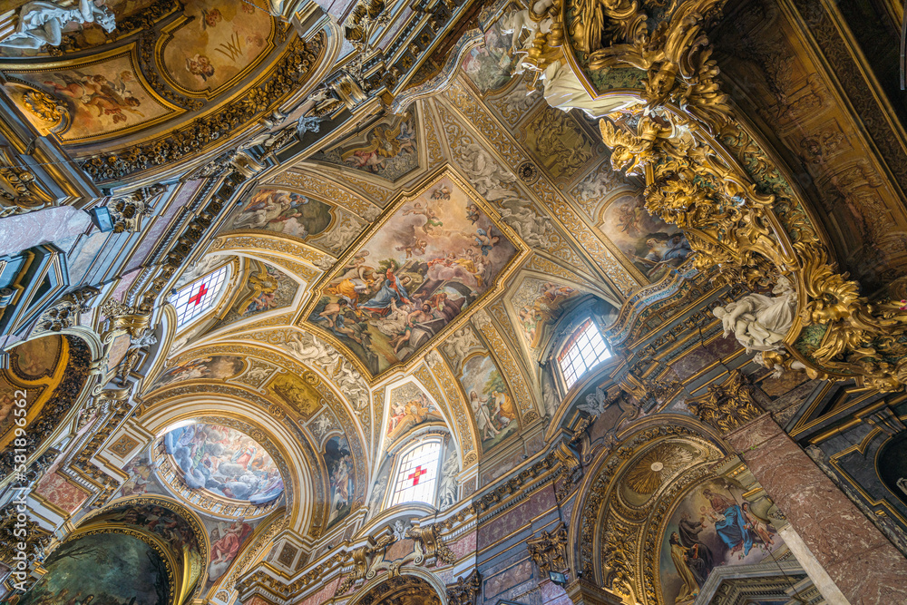 The marvelous interior from the Church of Santa Maria Maddalena in Rome, Italy. March-10-2022