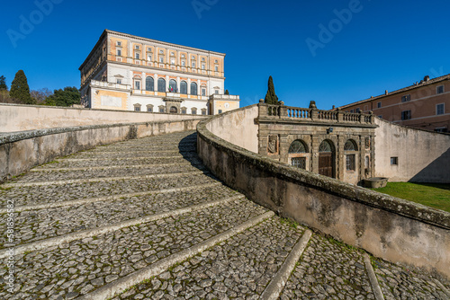 The imposing Farnese Palace in Caprarola on a sunny winter morning. Province of Viterbo, Lazio, Italy.