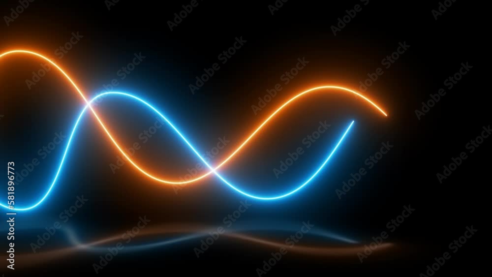 neon sign background. wavy orange and blue laser motion animation, 4k video