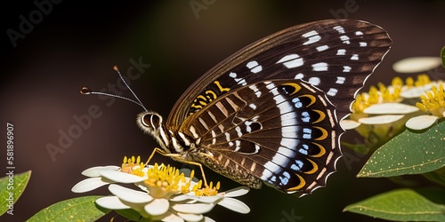 Daytime closeup of a zerynthia rumina butterfly perched on a flower in a garden Generative AI photo