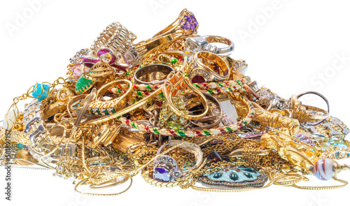 Collection of Vintage Jewelry On White Background