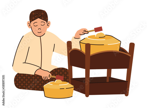 ndonesian javanese musican playing gamelan illustration vector