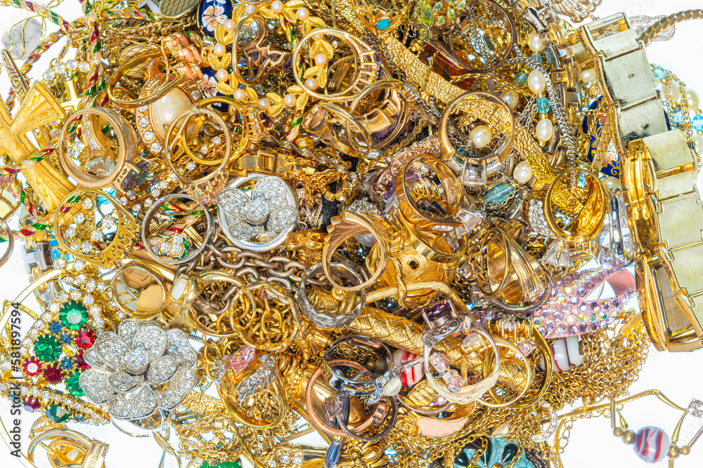 Aerial View of Pile of Gold Jewelry