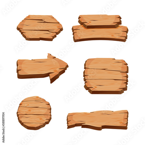Fototapeta Naklejka Na Ścianę i Meble -  Wooden Empty Signboard Plank of Brown Timber Material Vector Set