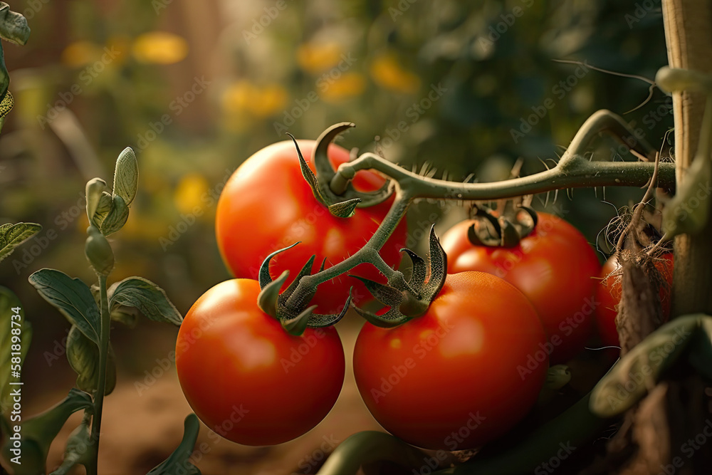 Delicious ripe tomatoes in a france garden landscape