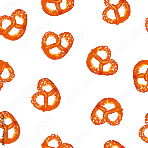 Vector seamless pattern with pretzels on a white background.