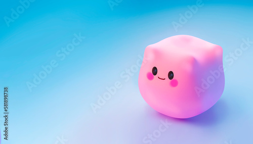 pink kawaii 3d piggy bank, cartoon candy character design, copy space, soft pop banner. Generative AI