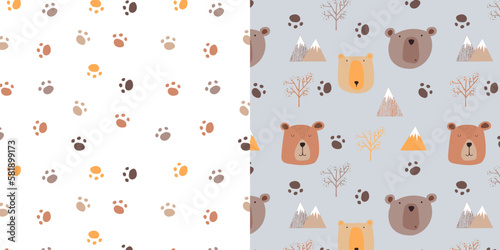 Wallpaper Mural Children's card and seamless pattern. Children's pattern with cute teddy bears. Faces of bears Torontodigital.ca