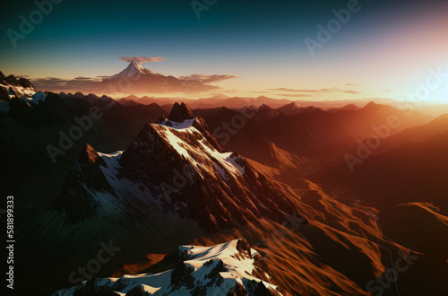 Mountains at sunrise. Generative AI.