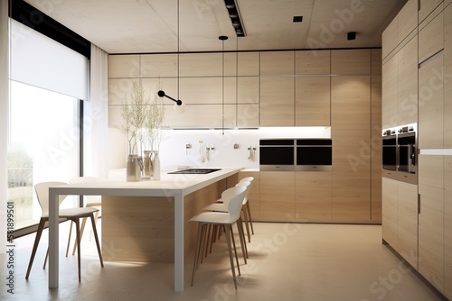 modern kitchen interior with island and bar stools
