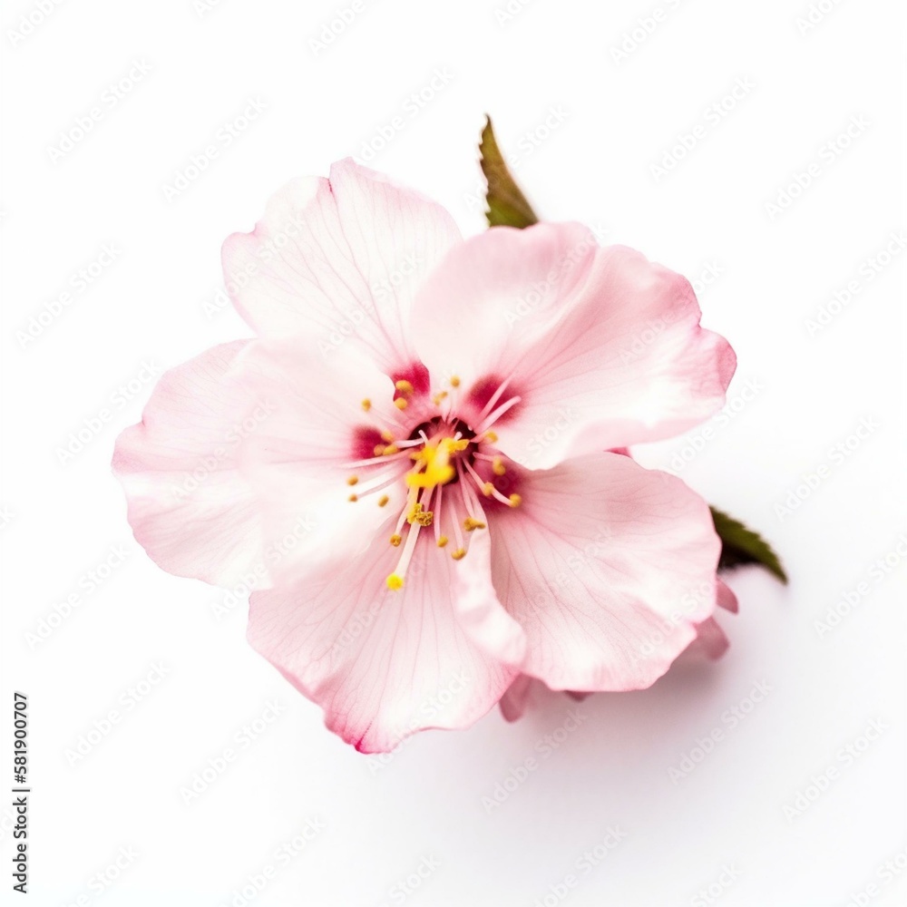 A pink cherry blossom on white background Generative AI A pink cherry blossom on white background Generative AI