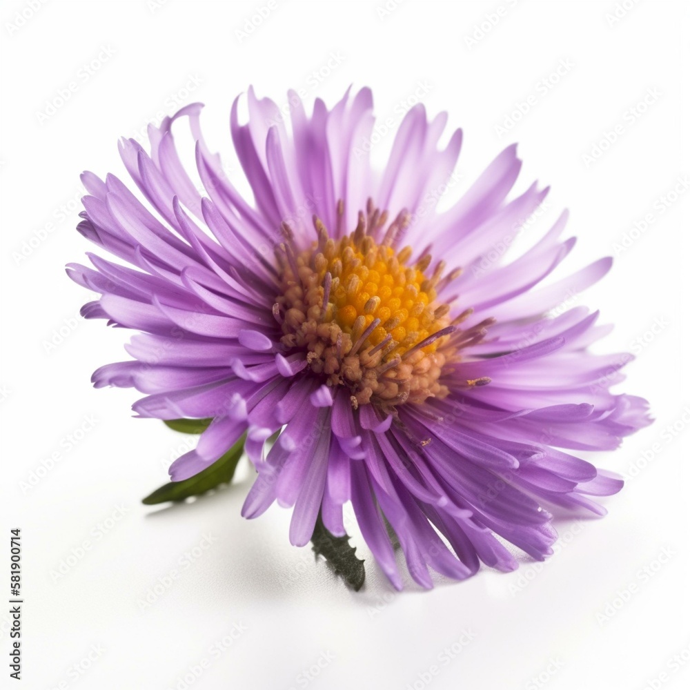 A purple aster on white background Generative AI
