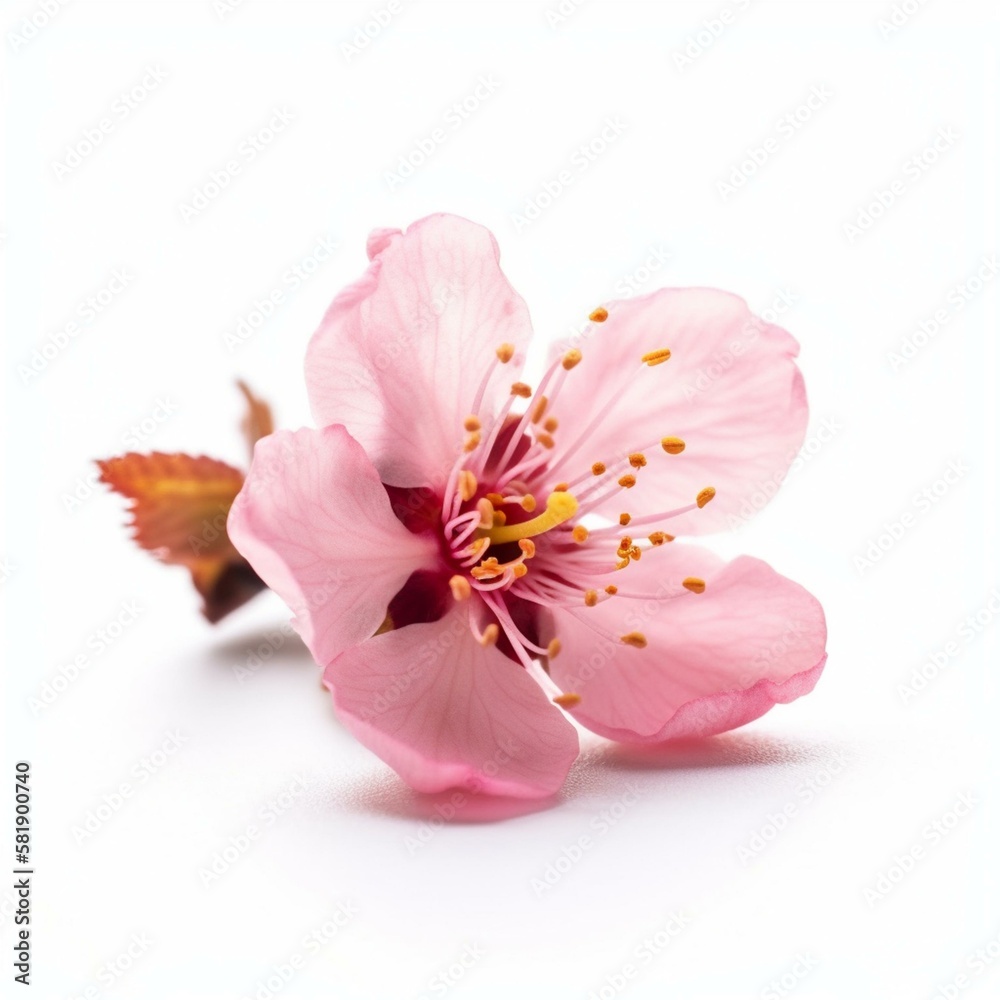 A pink cherry blossom on white background Generative AI A pink cherry blossom on white background Generative AI