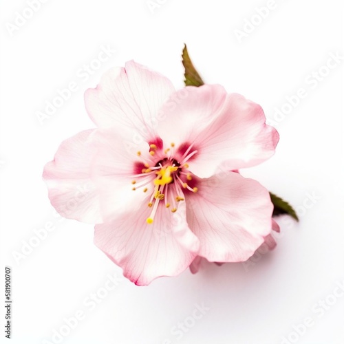 A pink cherry blossom on white background Generative AI