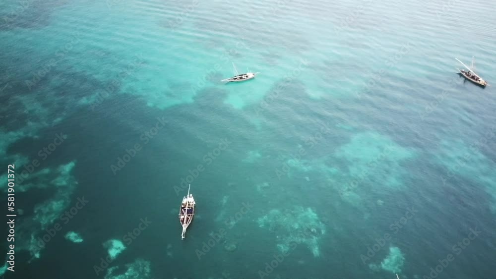 Drone view of fishing on a fishing boat on the coast of Zanzibar. Drone view of fishing on a fishing boat on the coast of Zanzibar.