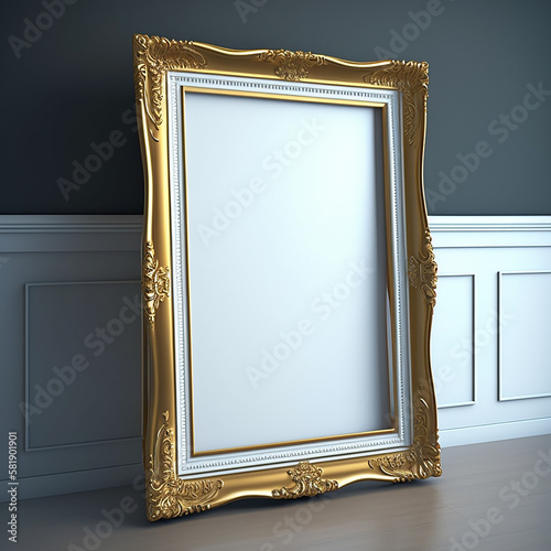 large art frame - picture frame on floor - gold-white frame