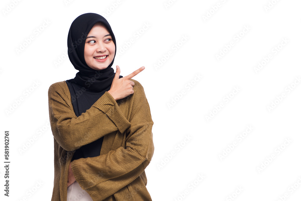 Happy Young Hijab Woman Pointing Isolated