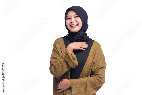 Happy Young Hijab Woman Pointing Isolated photo