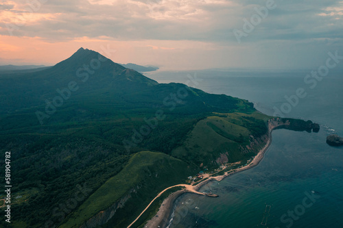 Tihaia Bay in the Sea of       Okhotsk Sakhalin  Picturesque hills and bright water  seagulls and clear weather  Summer picturesque landscape 