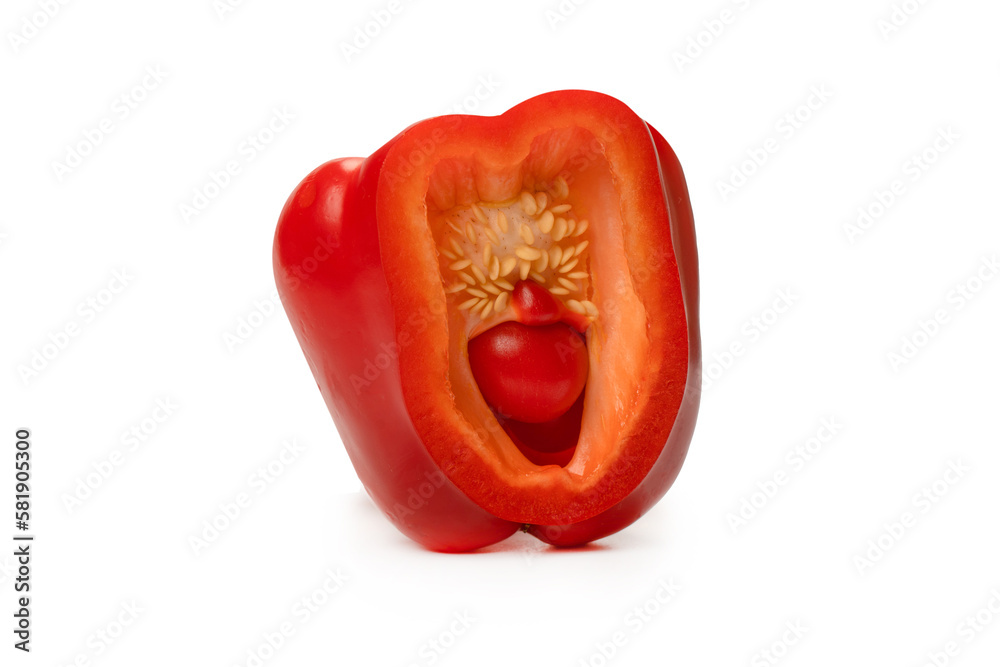 Red bell pepper isolated on white background.