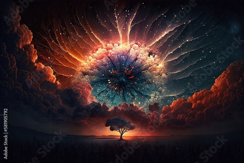 illustration  spectacular image in erupting bright fireworks  ai generative
